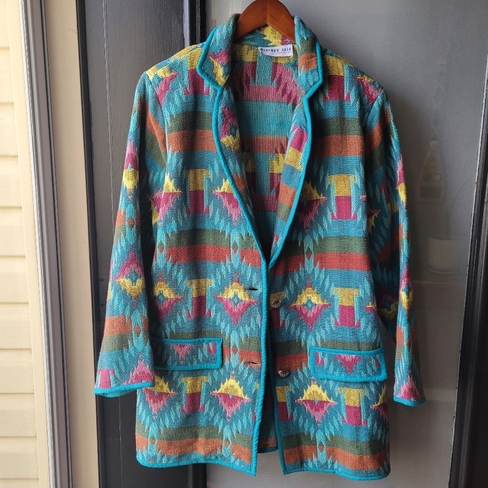 VTG Bedford Fair Womens Blazer Jacket L/XL? Woven Tapestry Southwestern Boho - Picture 2 of 11